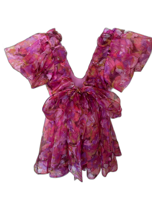 Buddy Love Size XS Pink & Purple Polyester Short Balloon Sleeve Flowers Dress Pink & Purple / XS