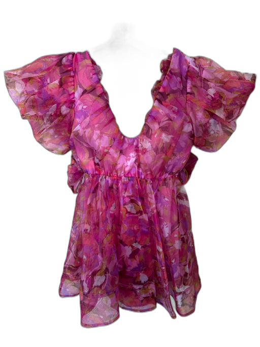 Buddy Love Size XS Pink & Purple Polyester Short Balloon Sleeve Flowers Dress Pink & Purple / XS