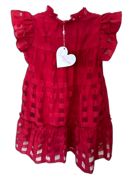Buddy Love Size S Red Polyester Flutter Sleeves Checkered Ruffle collar Dress Red / S