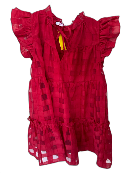 Buddy Love Size S Red Polyester Flutter Sleeves Checkered Ruffle collar Dress Red / S