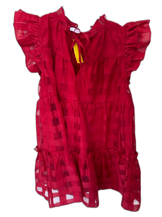 Buddy Love Size S Red Polyester Flutter Sleeves Checkered Ruffle collar Dress Red / S