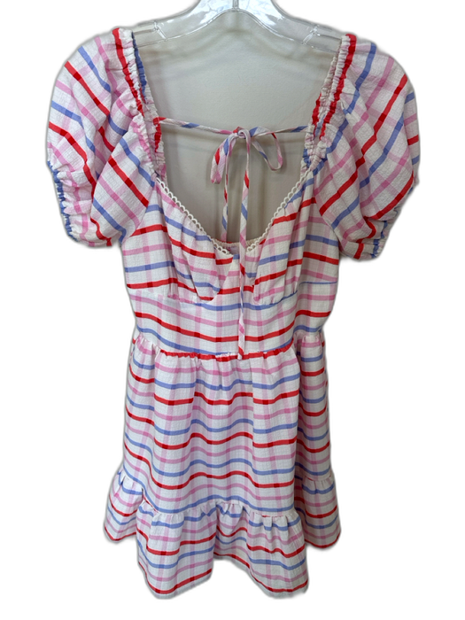 Buddy Love Size XS Red & Pink Polyester Short Balloon Sleeve Grid Back Tie Dress Red & Pink / XS
