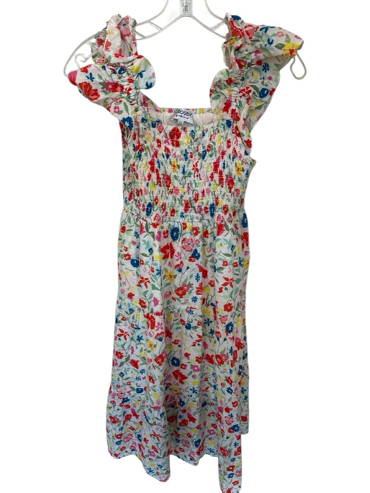 Crosby Size XS White & Multi Cotton Flutter Sleeves Flowers Swiss Dot Dress White & Multi / XS