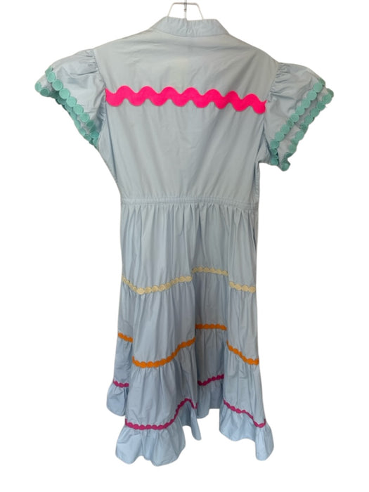 Crosby Size M Blue & Multi Cotton Short Sleeve Ribbon Detail Button Down Dress Blue & Multi / M