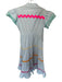 Crosby Size M Blue & Multi Cotton Short Sleeve Ribbon Detail Button Down Dress Blue & Multi / M