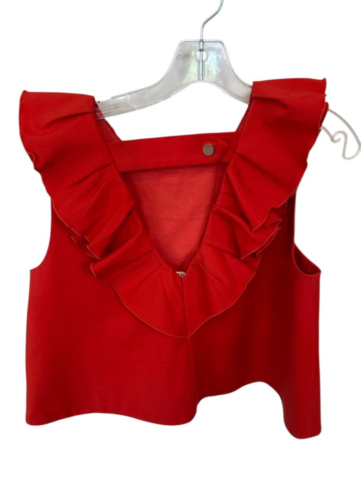 Tibi Size 4 Tomato Cotton Blend Flutter Sleeves Keyhole Back Top Tomato / 4