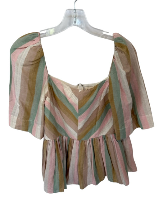 Mirth Size S Pink & Brown Cotton Short Sleeve Striped Back Zip Top Pink & Brown / S