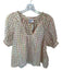 Never a Wallflower Size S Cream & Multi Cotton Short Balloon Sleeve Grid Top Cream & Multi / S