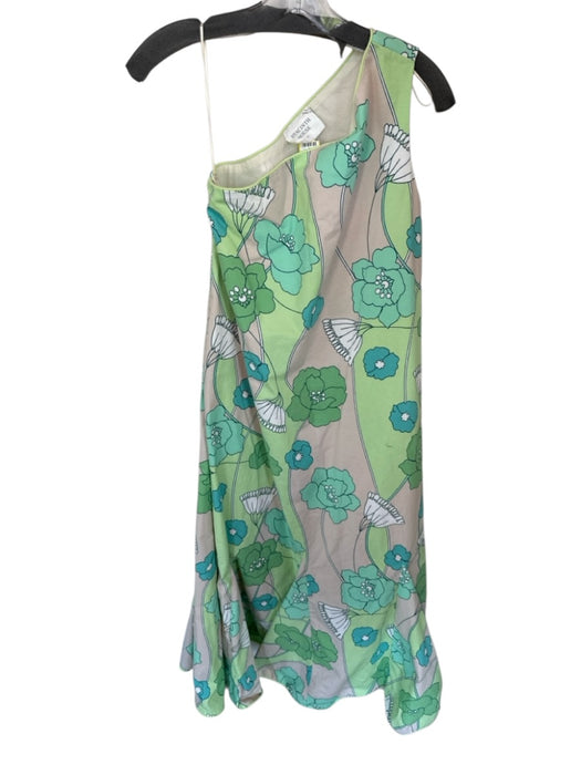 Hyacinth House Size XS Tan & Green Cotton One Shoulder Flowers Side Zip Dress Tan & Green / XS
