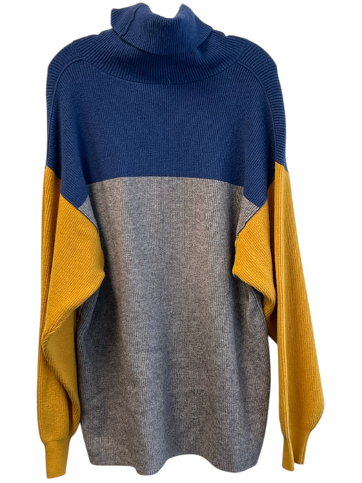 Free People Size L Gray Navy & Yellow Rayon Blend Knit Turtleneck Sweater Gray Navy & Yellow / L