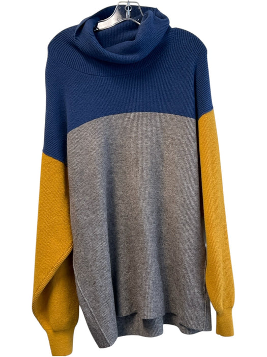 Free People Size L Gray Navy & Yellow Rayon Blend Knit Turtleneck Sweater Gray Navy & Yellow / L