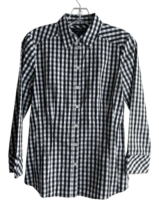 Lafayette 148 Size 0 Black & White Cotton Collared Button Up Long Sleeve Top Black & White / 0