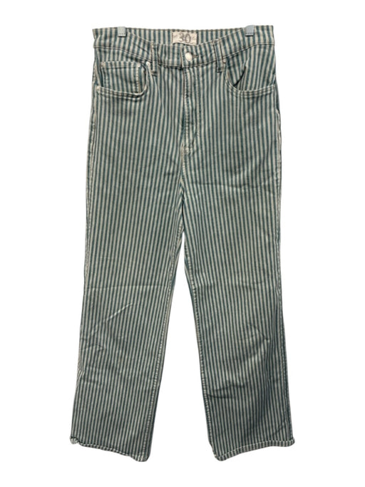 We The Free Size 30 Teal & Cream Print Cotton Blend Denim Striped Jeans Teal & Cream Print / 30