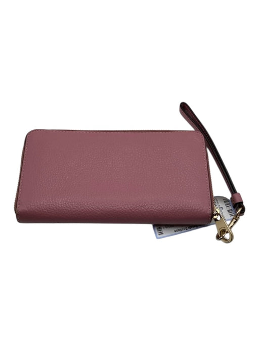 Coach Pink Leather Zip Around Card Slots Removable Strap Long Wallets Pink