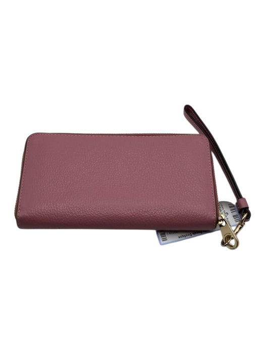 Coach Pink Leather Zip Around Card Slots Removable Strap Long Wallets Pink