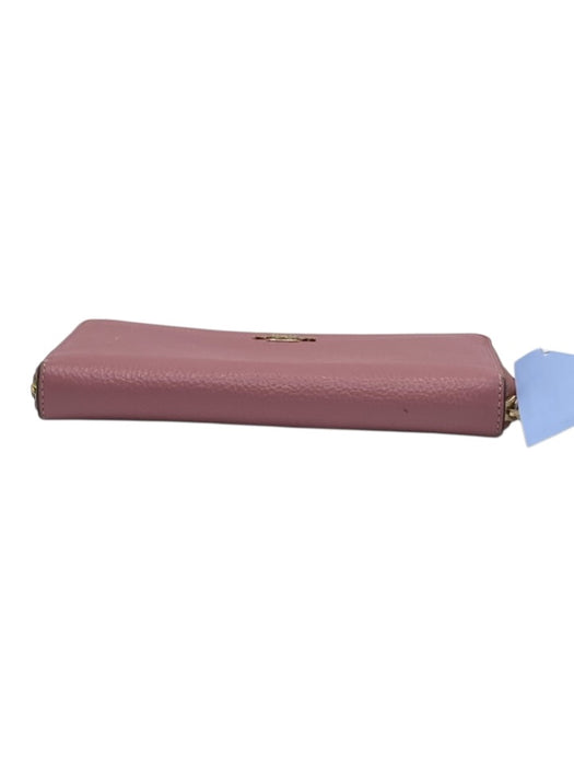 Coach Pink Leather Zip Around Card Slots Removable Strap Long Wallets Pink
