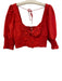 Free People Size M Red Cotton 1/2 Balloon Sleeve Sweetheart Neckline Top Red / M