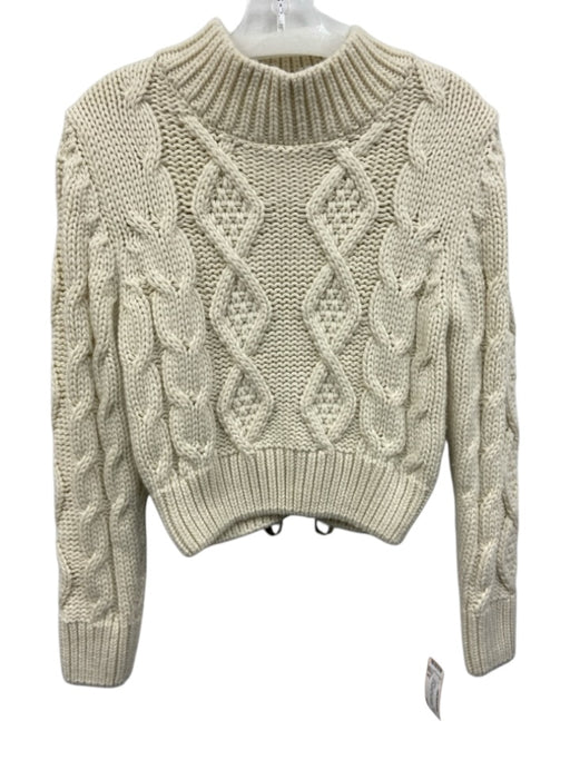 Zara Size M White Acrylic Blend Long Sleeve Cable Knit Mock Neck Crop Sweater White / M