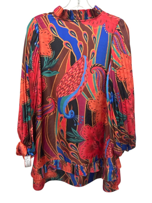 Alden Adair Size XS Orange, Blue, Green Polyester Long Pleated Sleeve Dress Orange, Blue, Green / XS