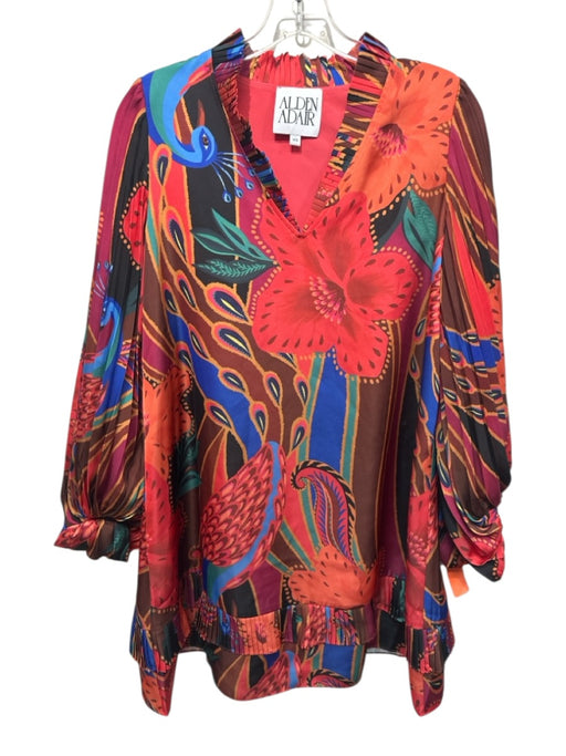 Alden Adair Size XS Orange, Blue, Green Polyester Long Pleated Sleeve Dress Orange, Blue, Green / XS