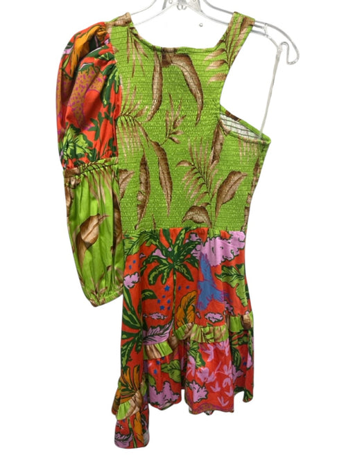 Alden Adair Size XS Green, Orange, Purple Cotton Blend One Sleeve Smocked Dress Green, Orange, Purple / XS