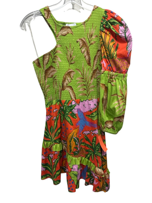 Alden Adair Size XS Green, Orange, Purple Cotton Blend One Sleeve Smocked Dress Green, Orange, Purple / XS