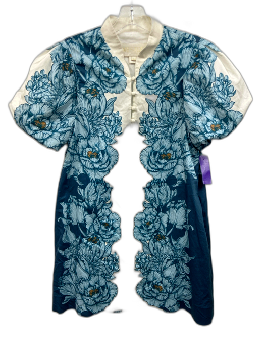 Mestiza New York Size S Blue, Light Blue & White Cotton Blend Mock Neck Dress Blue, Light Blue & White / S