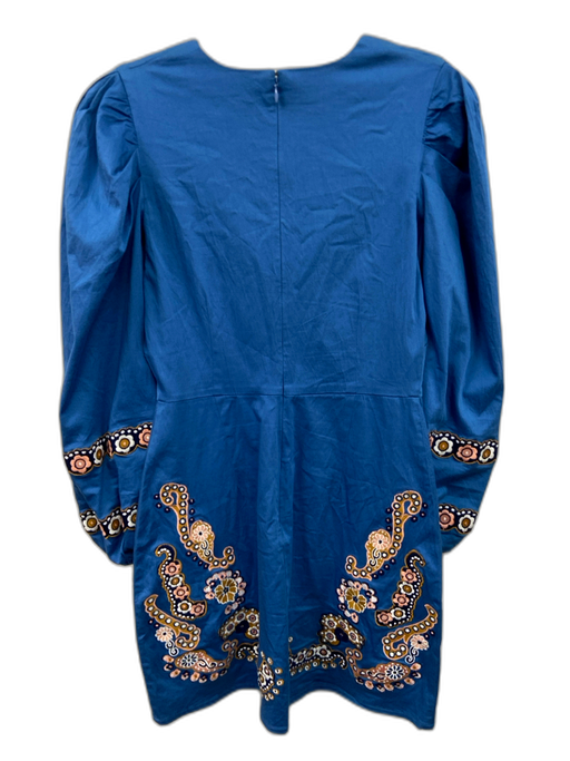 Alden Adair Size XS Blue, Pink & Multi Cotton Blend Back Zip V Neck Dress Blue, Pink & Multi / XS