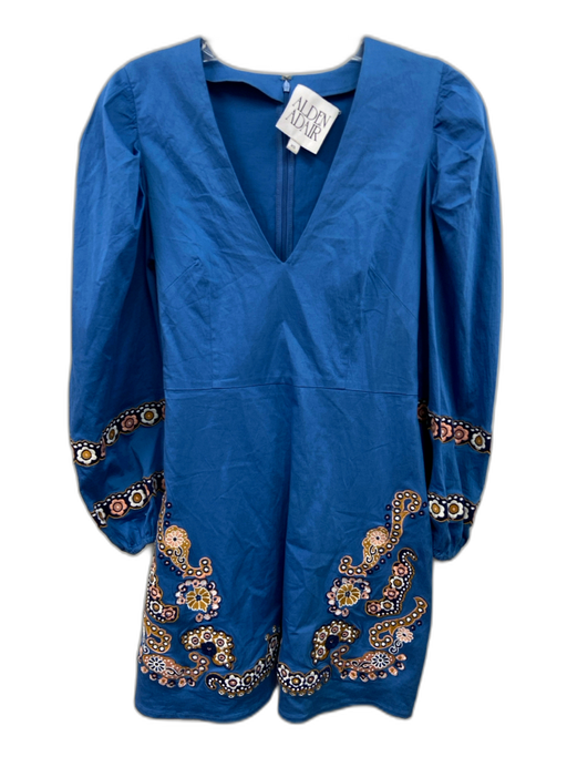 Alden Adair Size XS Blue, Pink & Multi Cotton Blend Back Zip V Neck Dress Blue, Pink & Multi / XS