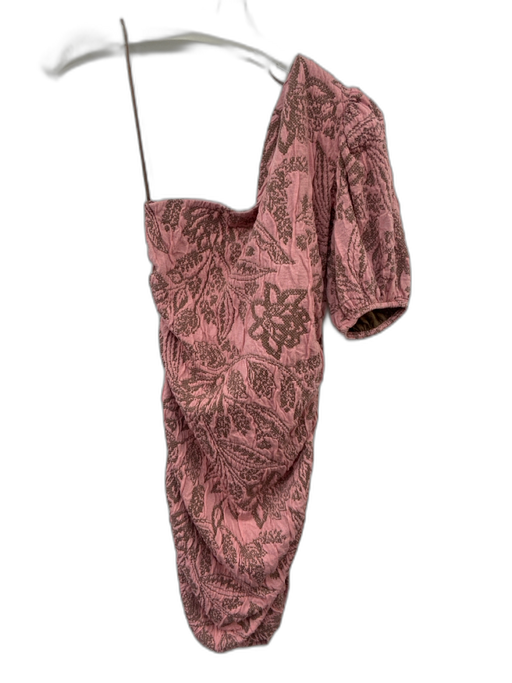 Zara Size S Pink & Brown No Fabric Tag One Shoulder Crinkle Floral Detail Dress Pink & Brown / S
