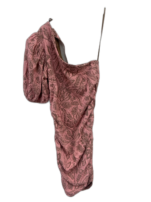 Zara Size S Pink & Brown No Fabric Tag One Shoulder Crinkle Floral Detail Dress Pink & Brown / S