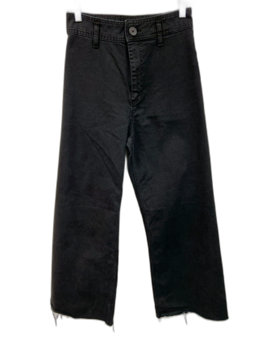 Zara Size 4 Black Denim Button & Zip High Rise Wide Leg Raw Hem Jeans Black / 4