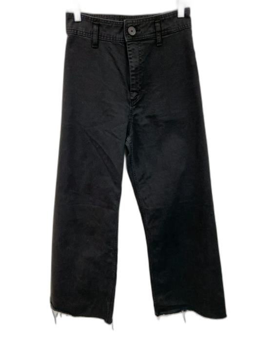 Zara Size 4 Black Denim Button & Zip High Rise Wide Leg Raw Hem Jeans Black / 4