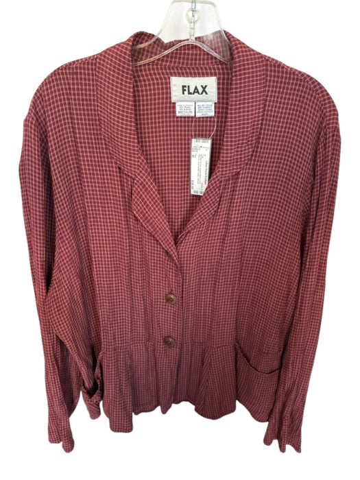 Flax Size M Maroon & Tan Rayon Blend Long Sleeve Grid Button Down Top Maroon & Tan / M