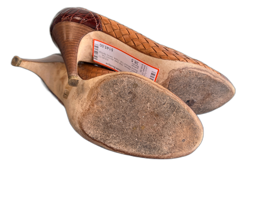 Satomi Shoe Size 38.5 Brown Woven High Heel Almond Toe Round Almond Toe Shoes Brown / 38.5