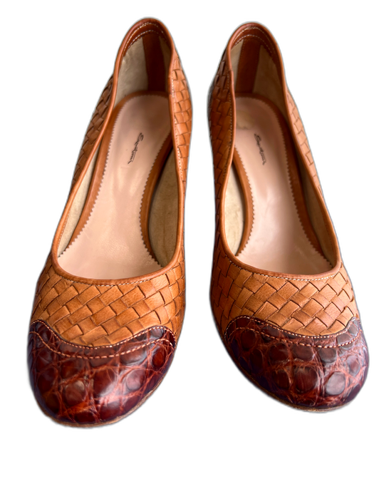 Satomi Shoe Size 38.5 Brown Woven High Heel Almond Toe Round Almond Toe Shoes Brown / 38.5