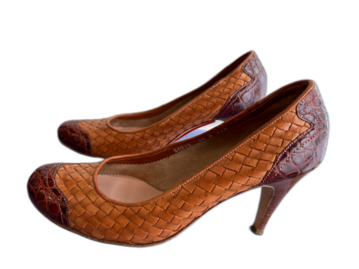 Satomi Shoe Size 38.5 Brown Woven High Heel Almond Toe Round Almond Toe Shoes Brown / 38.5