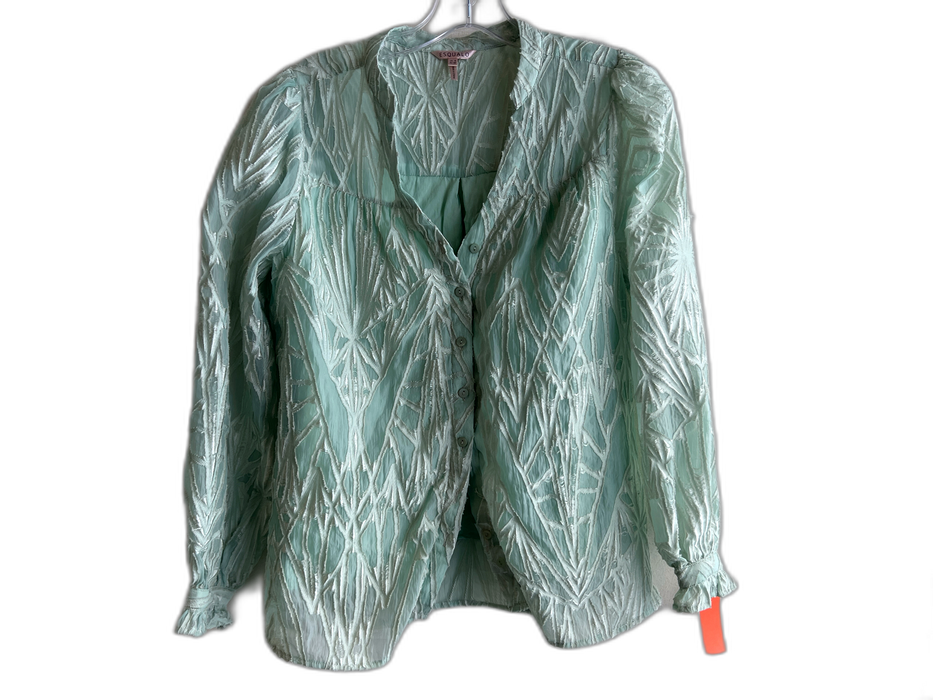 Esqualo Size 6 Lime Green Polyester Lined Long Sleeve Textured Button Down Top Lime Green / 6