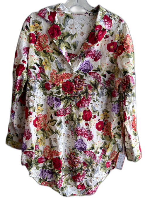 Soft Surroundings Size Small Multi Cotton Blend Floral Long Sleeve Collared Top Multi / Small