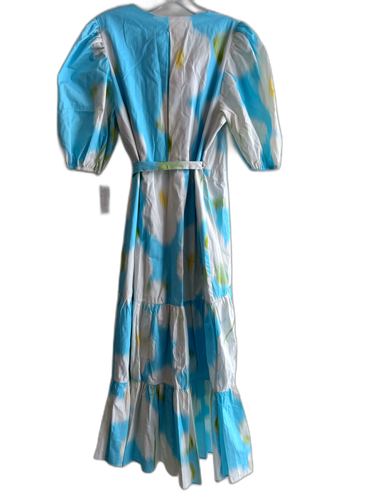 Hutch Size Medium Blue, White & Green Cotton Half Balloon Sleeve Ikat Wrap Dress Blue, White & Green / Medium