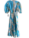 Hutch Size Medium Blue, White & Green Cotton Half Balloon Sleeve Ikat Wrap Dress Blue, White & Green / Medium
