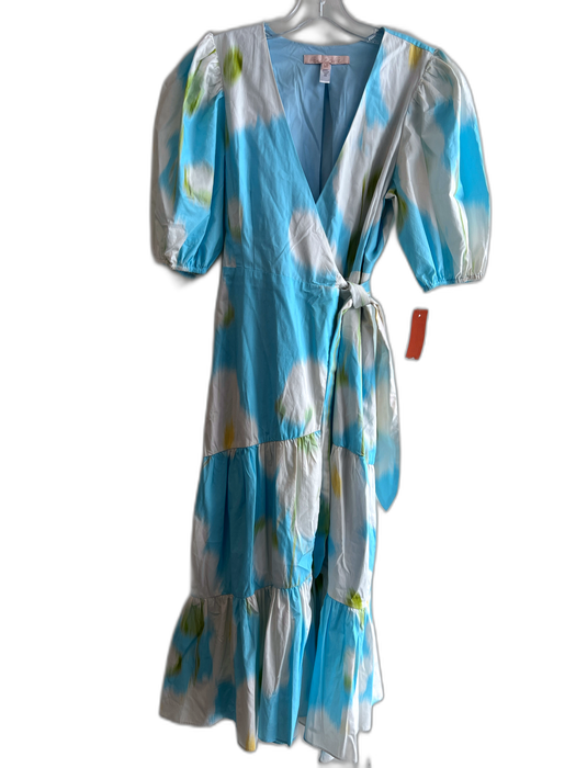 Hutch Size Medium Blue, White & Green Cotton Half Balloon Sleeve Ikat Wrap Dress Blue, White & Green / Medium
