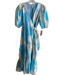Hutch Size Medium Blue, White & Green Cotton Half Balloon Sleeve Ikat Wrap Dress Blue, White & Green / Medium