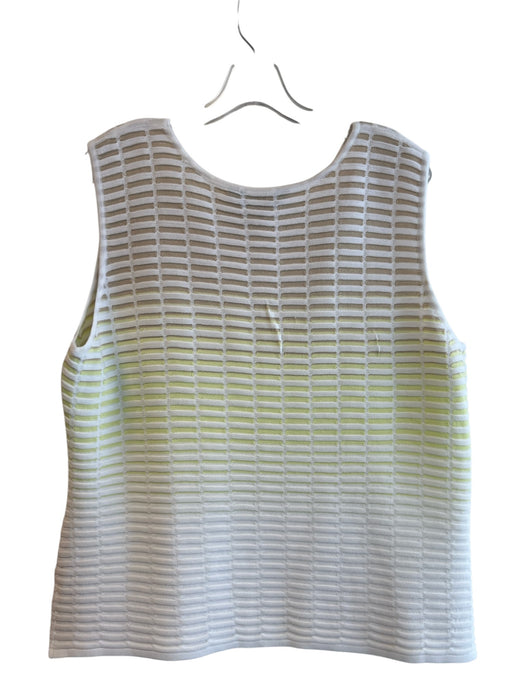 Ming wang Size Sling White & Green Acrylic Round Neck Sleeveless Knit Top White & Green / Sling
