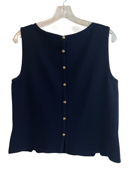 St. John Size M Navy No Fabric Tag Knit Round Neck Back button Sleeveless Top Navy / M