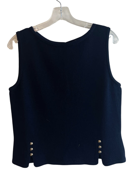 St. John Size M Navy No Fabric Tag Knit Round Neck Back button Sleeveless Top Navy / M