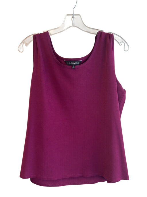 Ming wang Size L Purple Acrylic Round Neck Sleeveless Side Slit Knit Top Purple / L