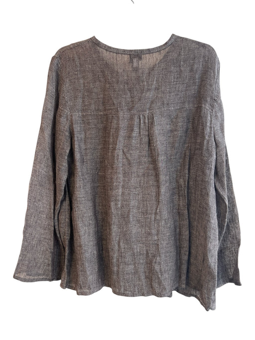 Eileen Fisher Size L Brown & Gray Linen Round Neck Button Up Long Sleeve Top Brown & Gray / L
