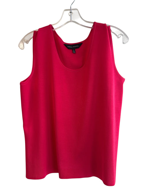 Ming wang Size L Hot pink Acrylic Round Neck Sleeveless Side Slit Knit Top Hot pink / L