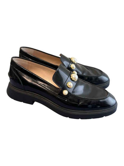 Stuart Weitzman Shoe Size 9.5 Black Leather Almond Toe Pearl Detail Loafer Shoes Black / 9.5